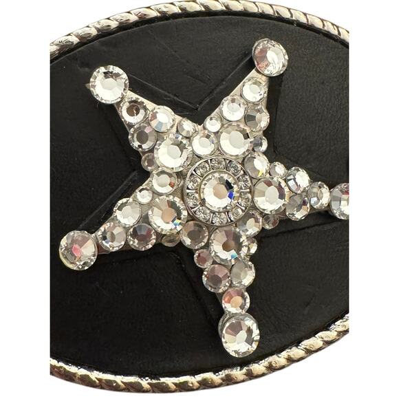 Michelle Monroe Black Leather Belt Swarovski Crystals Star Western Buckle Cowboy - Picture 6 of 7